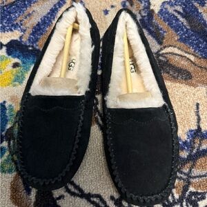 UGG Black Moccasins with White Shearling